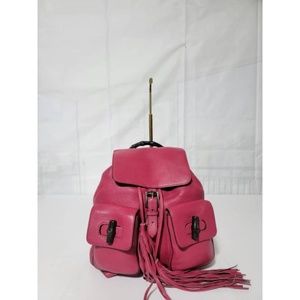 Authentic Gucci Fuschia Pebbled Leather Bamboo Backpack Bag